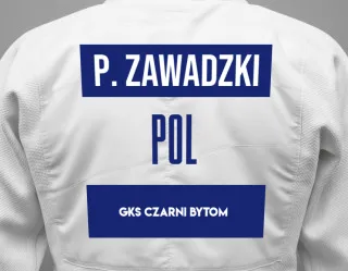 Judo GI with a backnumber showing the name Patryk Zawadzki from GKS Czarni Bytom