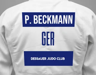 Judo GI with a backnumber showing the name Paul Beckmann from Dessauer Judo Club