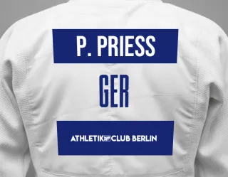 Judo GI with a backnumber showing the name Paul-Luka Priess from Athletik−Club Berlin