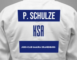 Judo GI with a backnumber showing the name Paul Schulze from Judo-Club Samura Oranienburg