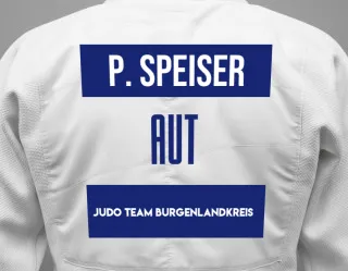 Judo GI with a backnumber showing the name Paul Speiser from Judo Team Burgenlandkreis