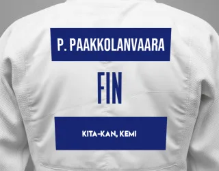 Judo GI with a backnumber showing the name Paulus Paakkolanvaara from Kita-Kan, Kemi