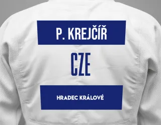 Judo GI with a backnumber showing the name Pavel Krejčíř from Hradec Králové