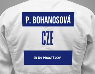 Judo GI with a backnumber showing the name Pavlína Bohanosová from SK K2 Prostějov