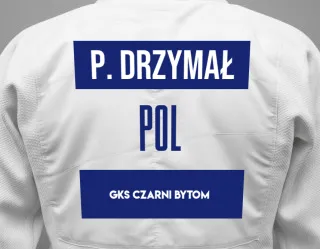 Judo GI with a backnumber showing the name Paweł Drzymał from GKS Czarni Bytom