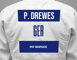 Judo GI with a backnumber showing the name Pepe- Maksim Drewes from PSV Rostock