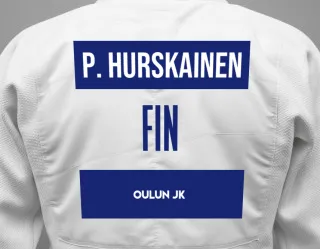 Judo GI with a backnumber showing the name Perttu Hurskainen from Oulun JK