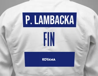 Judo GI with a backnumber showing the name Perttu Lambacka from Koyama