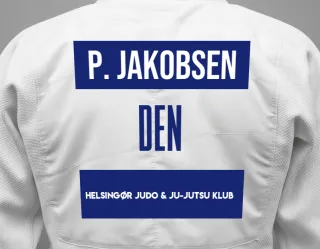 Judo GI with a backnumber showing the name Phillip Jakobsen from Helsingør Judo & Ju-Jutsu Klub