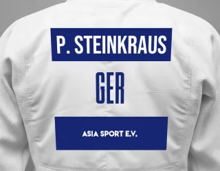 Judo GI with a backnumber showing the name Pia  Steinkraus from ASIA SPORT e.V.