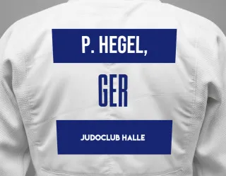 Judo GI with a backnumber showing the name Pia Hegel, from Judoclub Halle