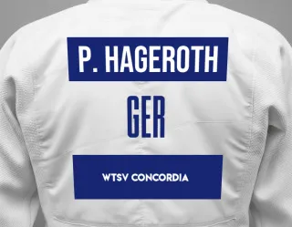 Judo GI with a backnumber showing the name Piet Hageroth from WTSV Concordia