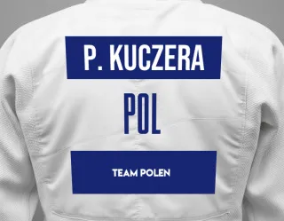 Judo GI with a backnumber showing the name Piotr Kuczera from Team Polen