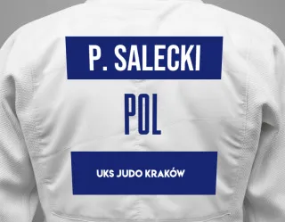 Judo GI with a backnumber showing the name Piotr Salecki from UKS Judo Kraków 