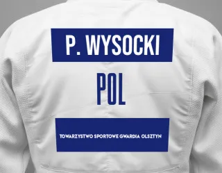 Judo GI with a backnumber showing the name Piotr Wysocki from Towarzystwo Sportowe GWARDIA Olsztyn