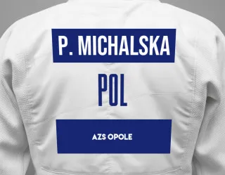 Judo GI with a backnumber showing the name Pola Michalska from AZS Opole