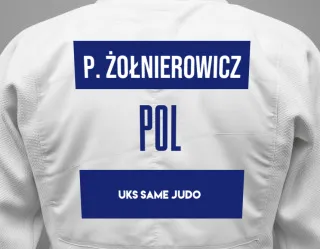 Judo GI with a backnumber showing the name Pola żołnierowicz from UKS Same Judo