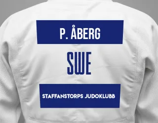 Judo GI with a backnumber showing the name Pontus åberg from Staffanstorps Judoklubb