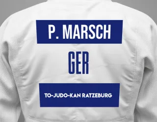 Judo GI with a backnumber showing the name Pria Marsch from To-Judo-Kan Ratzeburg