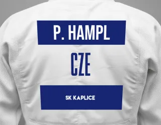 Judo GI with a backnumber showing the name Prokop Hampl from SK Kaplice