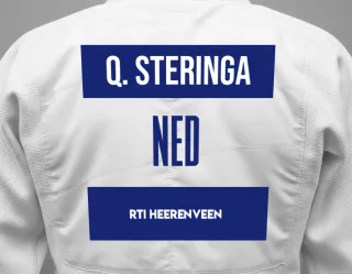 Judo GI with a backnumber showing the name Quinten Steringa from RTI Heerenveen