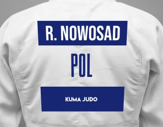 Judo GI with a backnumber showing the name Róża Nowosad from KUMA JUDO