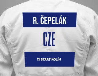Judo GI with a backnumber showing the name Radek čepelák from TJ START KOLÍN