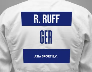 Judo GI with a backnumber showing the name Raphael Ruff from ASIA SPORT e.V.