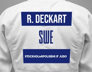 Judo GI with a backnumber showing the name Rasmus Deckart from Stockholmspolisens IF Judo
