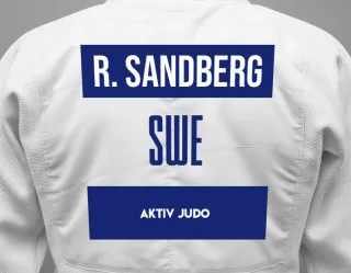 Judo GI with a backnumber showing the name Rebecca Sandberg from Aktiv Judo
