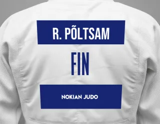 Judo GI with a backnumber showing the name Reigal Põltsam from Nokian Judo