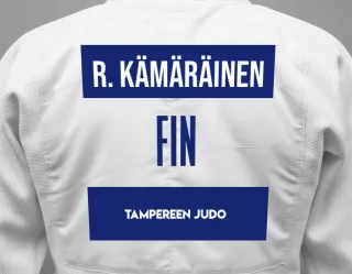 Judo GI with a backnumber showing the name Reko Kämäräinen from Tampereen Judo