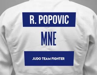 Judo GI with a backnumber showing the name Relja Popovic from Judo Team Fighter