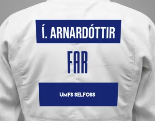Judo GI with a backnumber showing the name írena Dröfn Arnardóttir from Umfs Selfoss