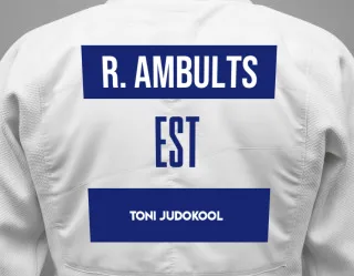 Judo GI with a backnumber showing the name Renars Ambults from Toni Judokool
