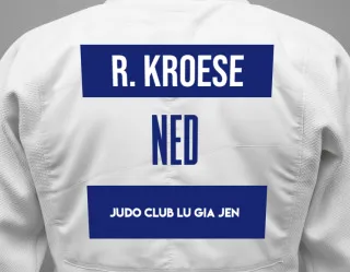 Judo GI with a backnumber showing the name Rens Kroese from Judo Club Lu Gia Jen