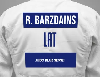 Judo GI with a backnumber showing the name Ricards Barzdains from Judo Klub Sensei