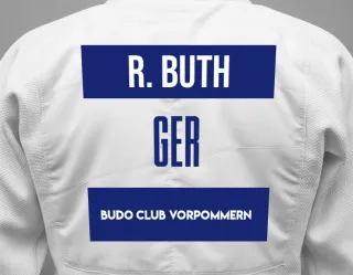 Judo GI with a backnumber showing the name Richard Buth from Budo Club Vorpommern