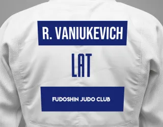 Judo GI with a backnumber showing the name Richard Vaniukevich from FUDOSHIN Judo Club