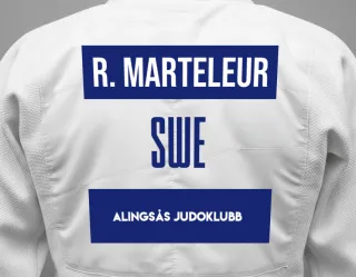Judo GI with a backnumber showing the name Rikard Marteleur from Alingsås Judoklubb