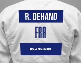 Judo GI with a backnumber showing the name Roan Dehand from Team Frankrig