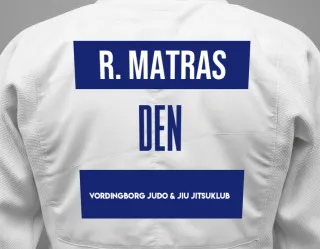Judo GI with a backnumber showing the name Roar Matras from Vordingborg judo & jiu jitsuklub