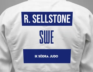 Judo GI with a backnumber showing the name Robin Sellstone from IK Södra Judo