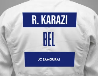 Judo GI with a backnumber showing the name Romaisae Karazi from JC Samourai