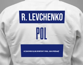 Judo GI with a backnumber showing the name Roman Levchenko from Uczniowski Klub Sportowy Pohl Judo Przemęt