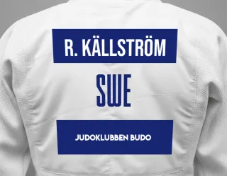 Judo GI with a backnumber showing the name Ronja Källström from Judoklubben Budo