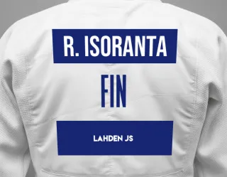 Judo GI with a backnumber showing the name Roope Isoranta from Lahden JS