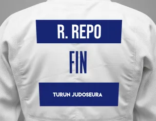 Judo GI with a backnumber showing the name Roosa Repo from Turun Judoseura