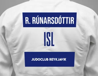 Judo GI with a backnumber showing the name Röskva Rúnarsdóttir from Judoclub Reykjavik