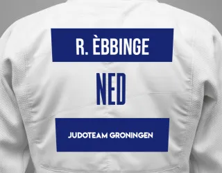 Judo GI with a backnumber showing the name Roy èbbinge from Judoteam Groningen